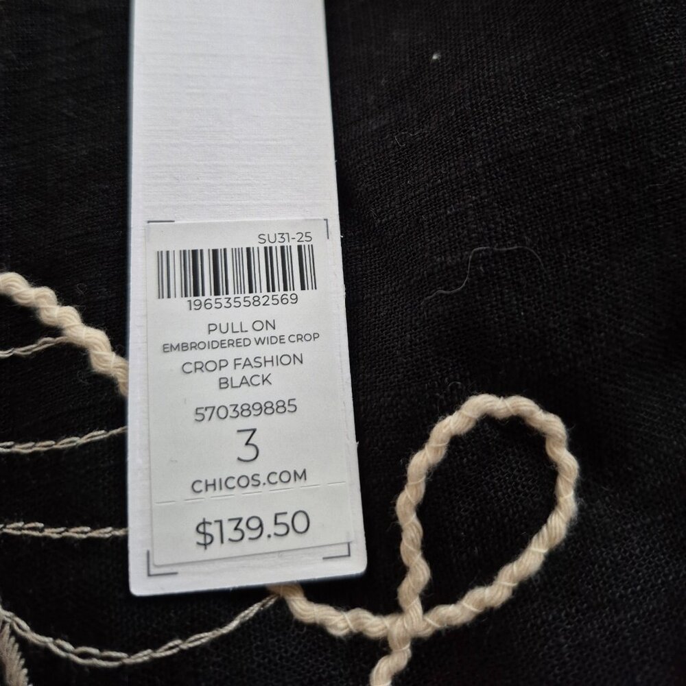 Chico's embroidered wide-leg cropped pants, black/neutral, sizes M and L - Picture 9 of 10
